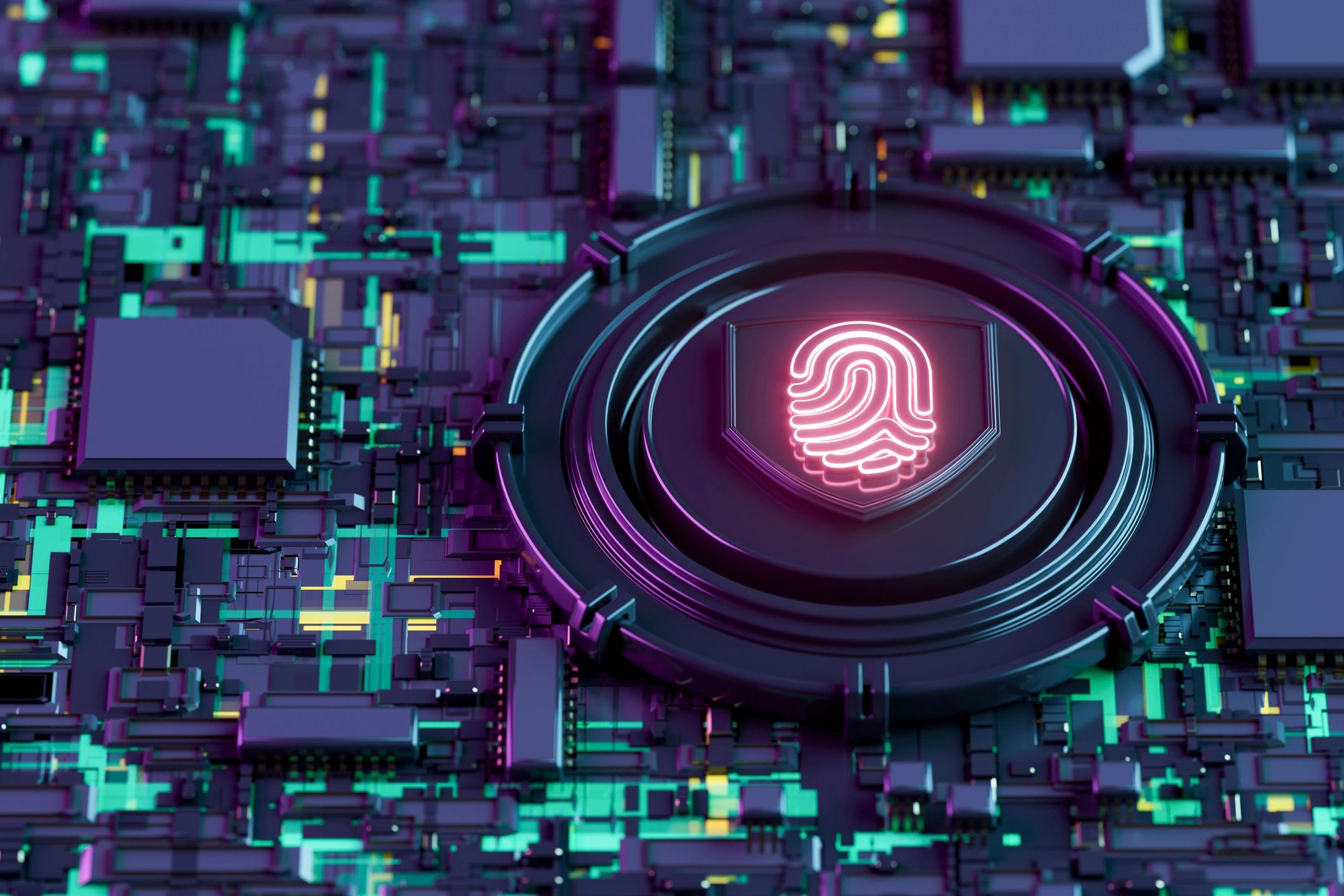 Cybersecurity protection concept with digital fingerprint and secure data technology